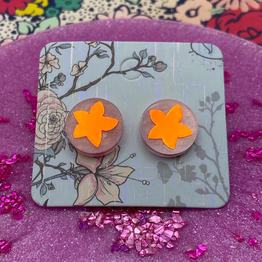 3 for $12 - Handmade Resin Holo Star Flower Earrings